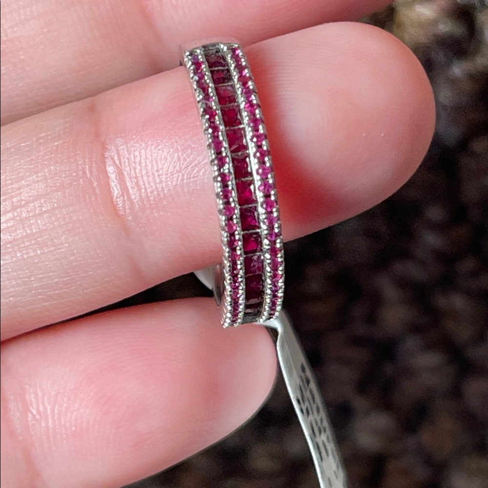 NWT Natural Ruby Half Eternity Ring 925 Silver Size 8 - Picture 12 of 13
